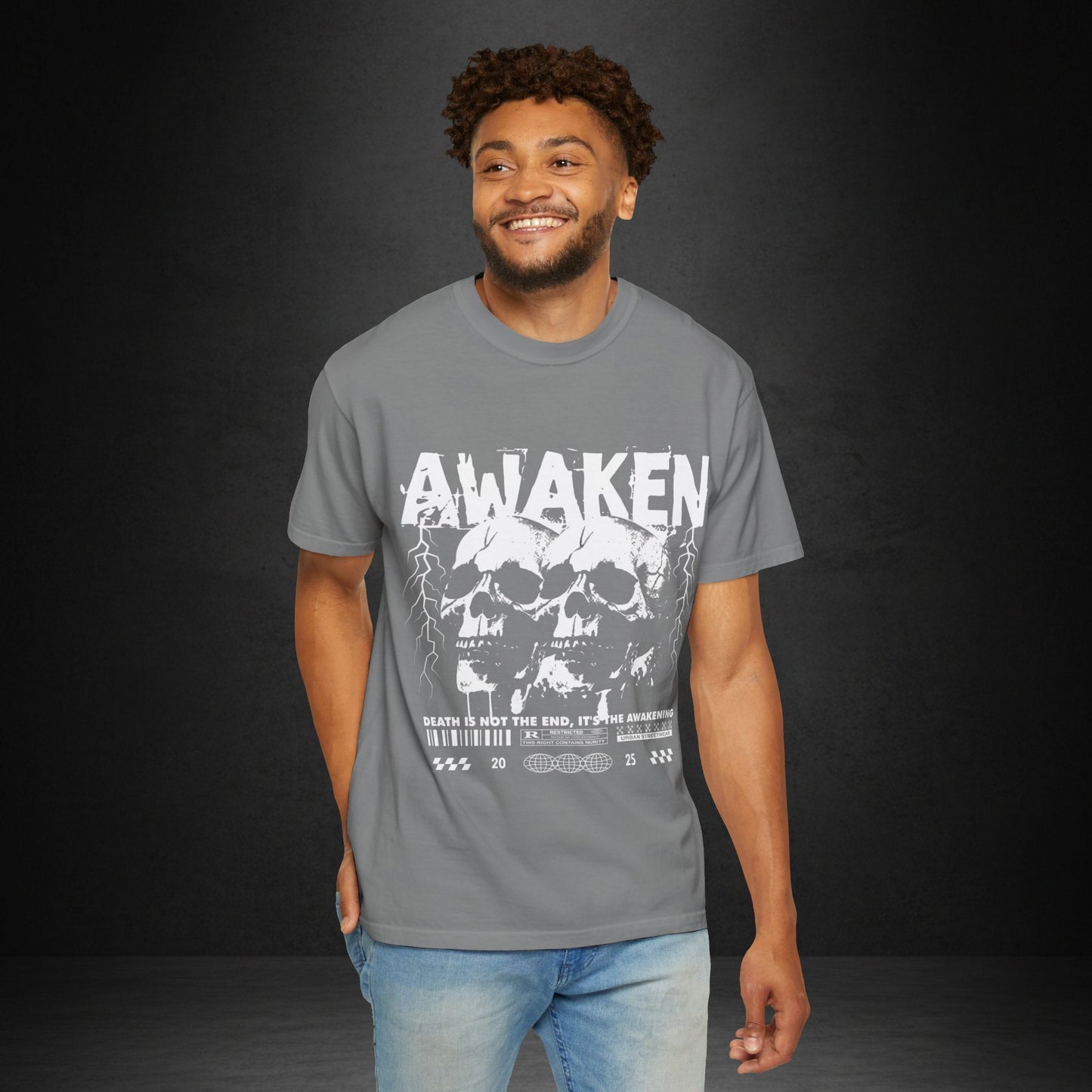 Awaken Skull Graphic T-Shirt — Gothic Lightning Band Tee